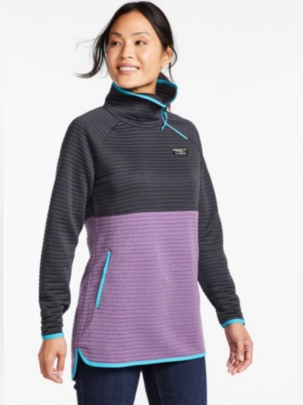 L.L. Bean Charcoal and Lavender Colorblock Pullover